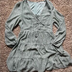 Urban Outfitters Sage Patterned Long Sleeve Dress